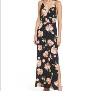 Lush Surplice Floral Maxi Dress | Black | Size M